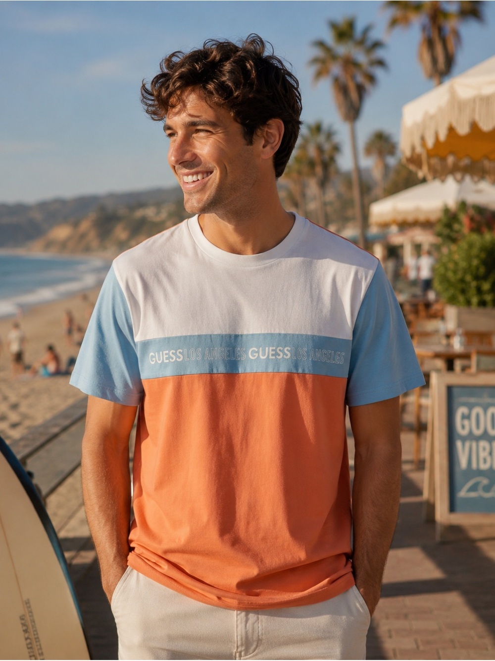 *FREE IN BUNDLE* - GUESS Men’s T-shirt (Blue and Peach)
